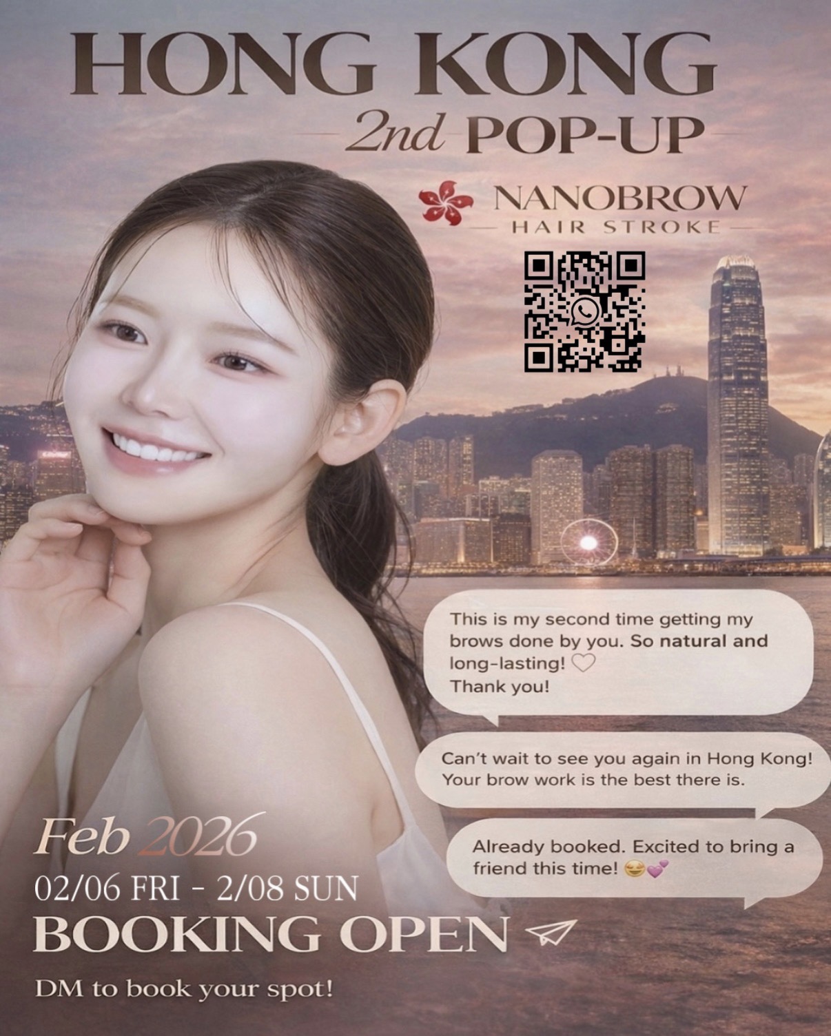 Korean PMU brow artist Hong Kong pop-up session - natural eyebrow tattoo